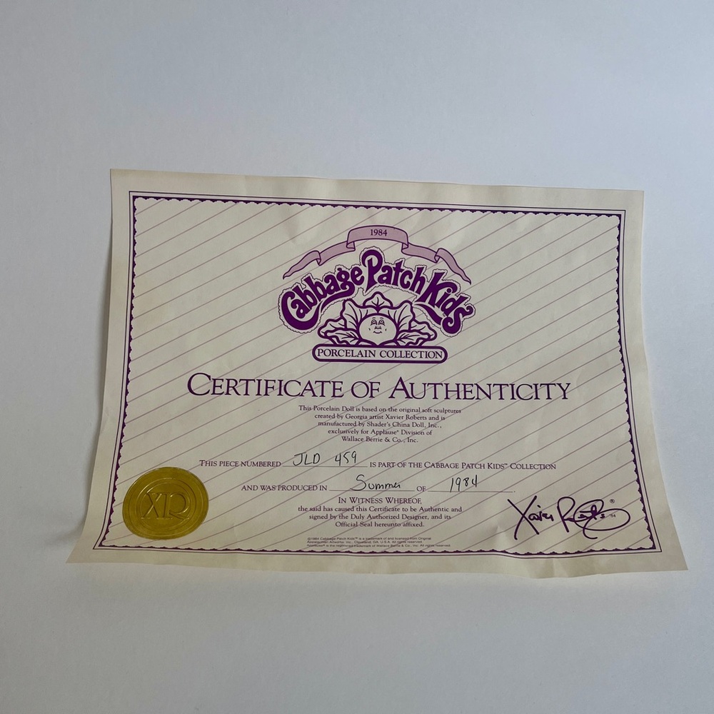 1984 Applause Cabbage Patch Kids 16" Porcelain Doll Jessica Louise Original Box๐ - Picture 10 of 16